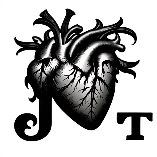 Masculine Heart With Letters J K T