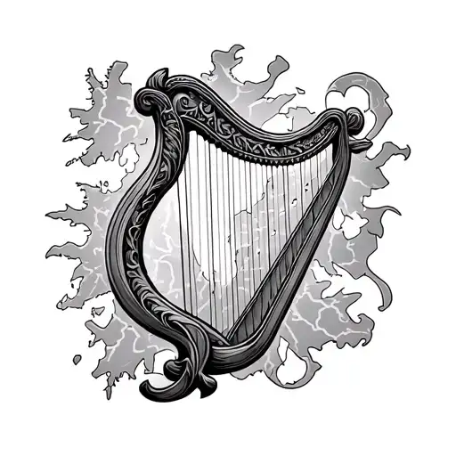 Irish Map And Harp