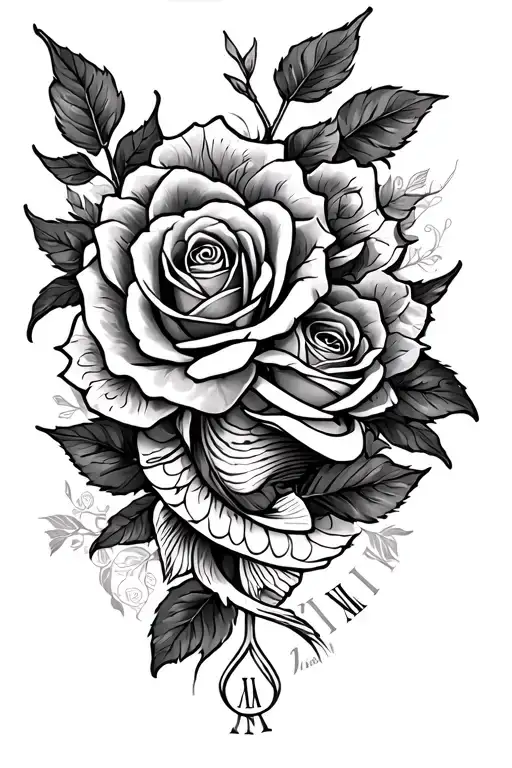 Half Sleeve Tattoo With Roses And Roman Numerals And Japanese Khoi Fish