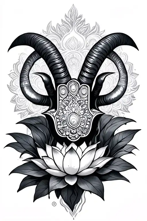 Capricorn And Lotus With Hamsa