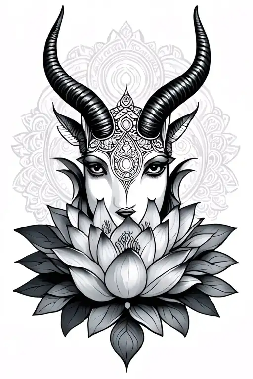 Capricorn And Lotus With Hamsa