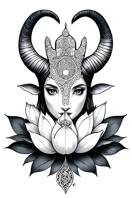 Capricorn And Lotus With Hamsa