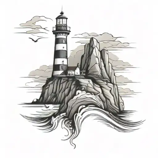 Lighthouse On Cliff With Sailing Boat