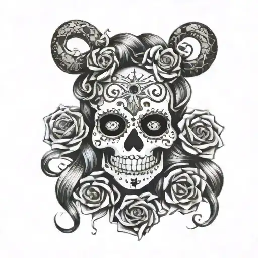 Sugar Skull Surrounded By Medusa Snakes Wrapped