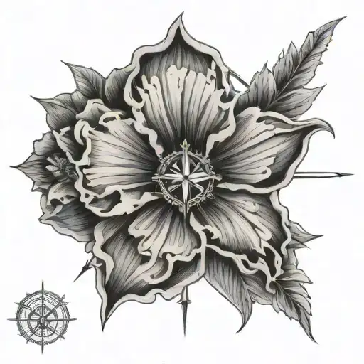 Maltese Cross Carnation Flower With Compass Surrounded