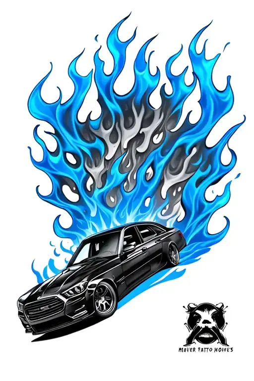 Car With Blue Flames With Maver