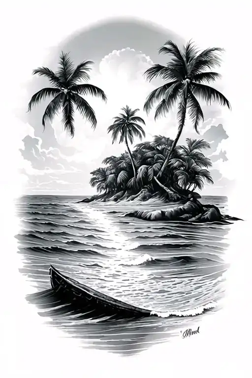 Beach Island Sleeve Tattoo Design