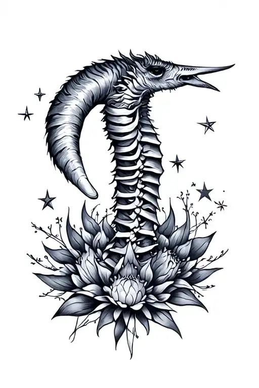 Dainty Spine Tattoo Design Featuring Capricorn Stars