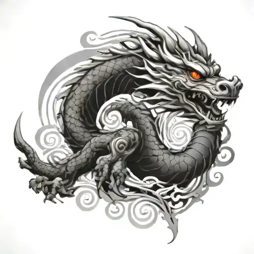 Swirls With A Japanese Dragon