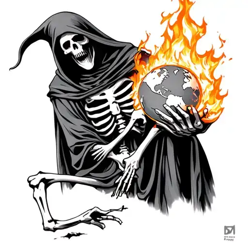 Grim Reaper Holding World Burning Skeleton Suffering