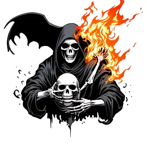 Grim Reaper Holding World Burning Skeleton Suffering