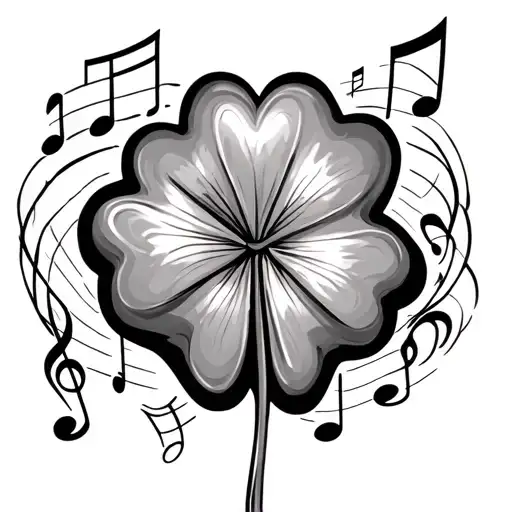 Four Leaf Clover With Heart Shape Surrounded By Music Notes