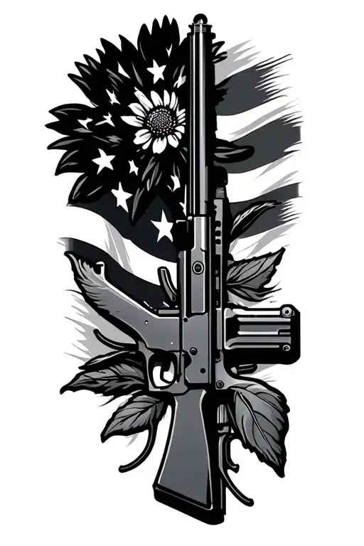 A Bolt Action Rifle With Flower In The Back Ground And Has A American Flag