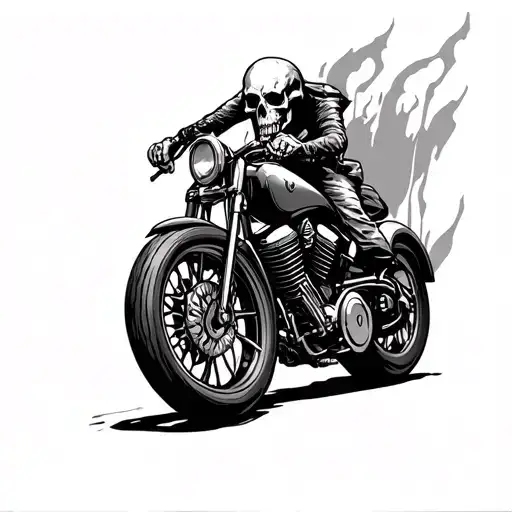 Death Head Motorcycle In A Designer Tattoo Style