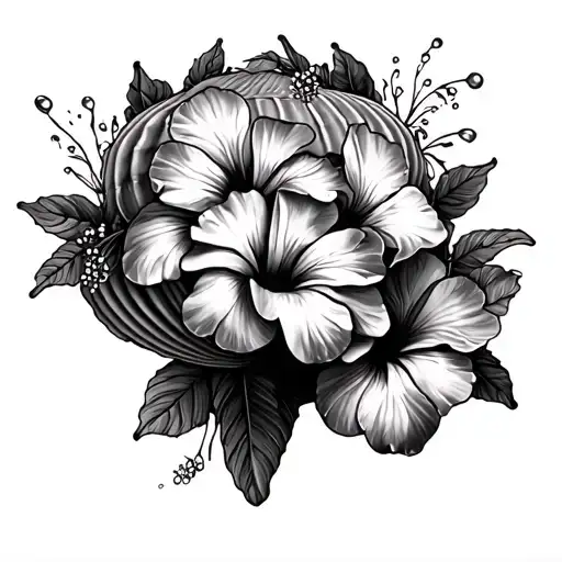 Conch Shell With Hibiscus Flowers Init