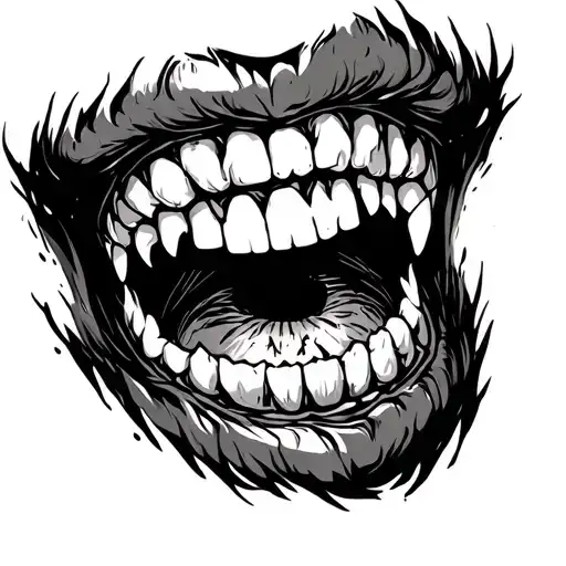 Creepy Dark Mouth With Sharp Teeth Opening Up With Eye In The Middle