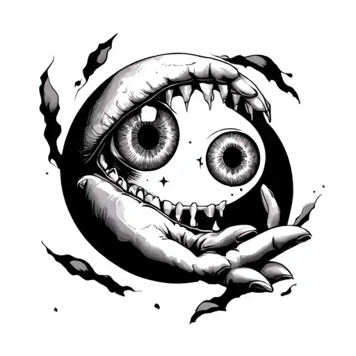 Eyeballs Teeth Moon In Hand