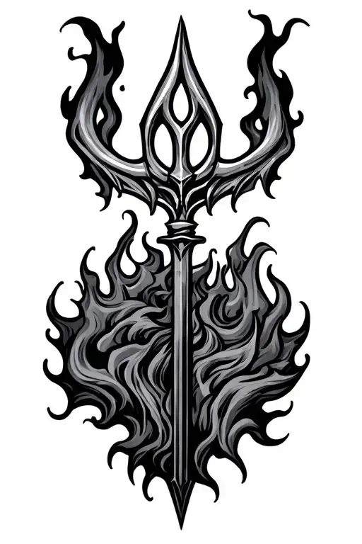 Trident Of Poseidon With Flames Surrounding