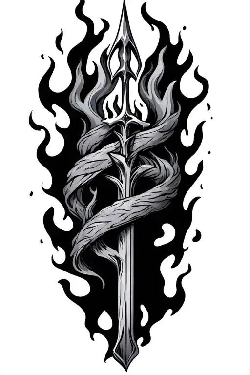 Trident Of Poseidon With Flames Wrapped