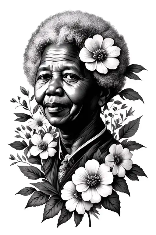 Mandela Behind A Bunch Of Flowers Curved For The Upper Hip