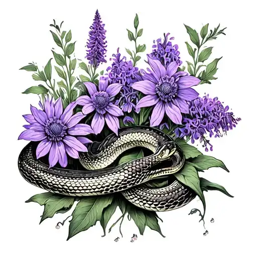Wildflowers And Purple Lilac With Snakes