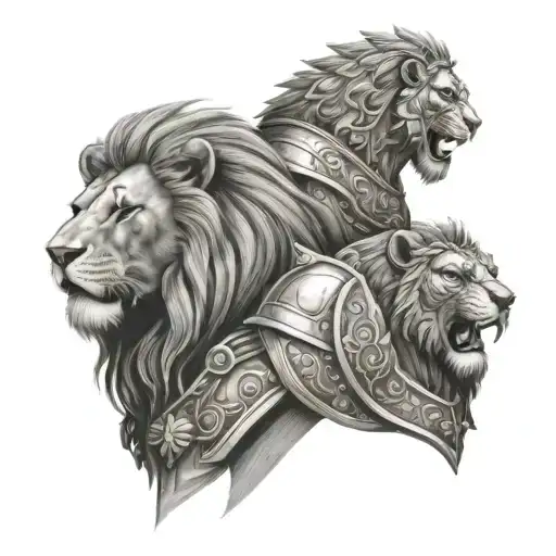Lion And Warrior In Armor