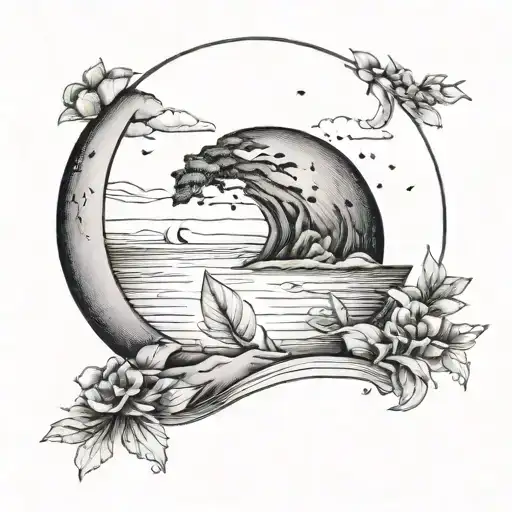 Delicate And Minimal Tattoo Half Moon And Sea