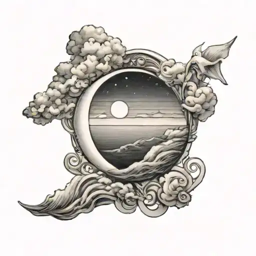 Small And Minimal Tattoo Half Moon And Sea