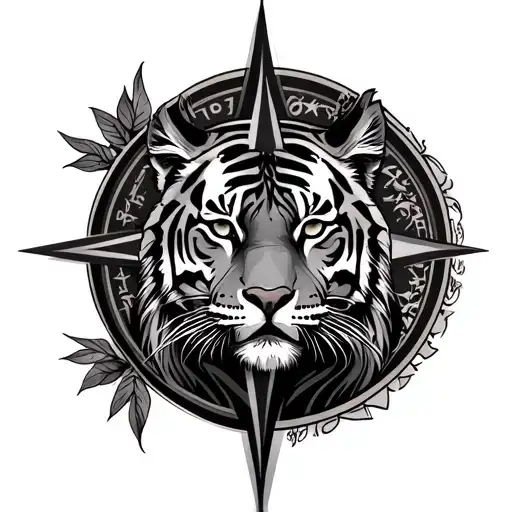 Pelvic Tattoo For Women Showing Tigress And Compass