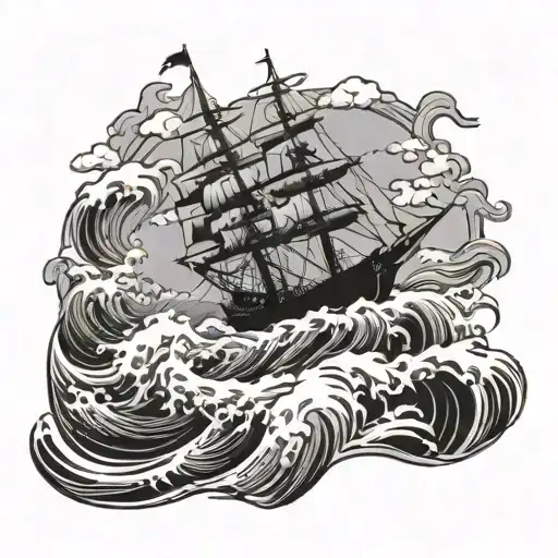 Ship In Stormy Sea Waves