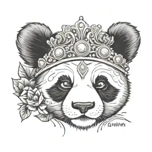 One Cute Panda Laying Down With A Tiara On