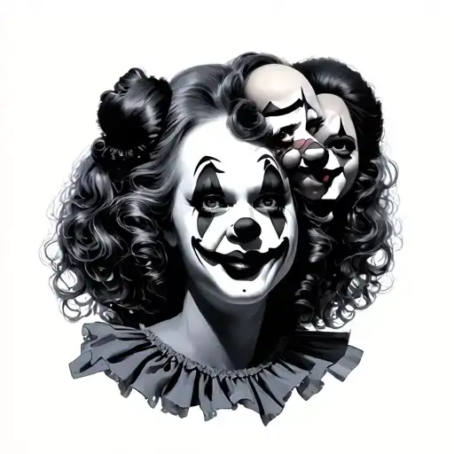 Female Clown With 3 Faces On The Same Head