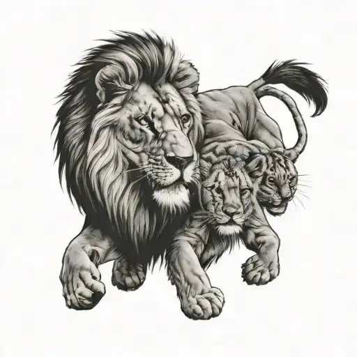 Lion And Cub Faces