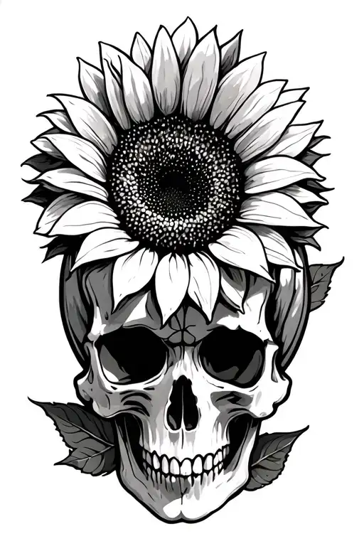 Skull And Sunflower Intertwined