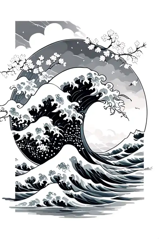 Great Wave Of Kanagawa With Cheery Blossom
