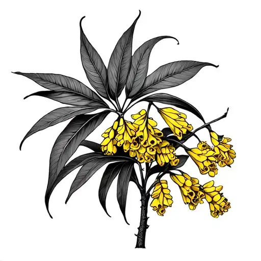 Nz Kowhai Plant Tattoo Fine Line Drawing