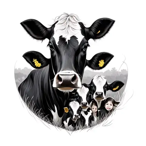 Mom Of Four Kids With Cow Theme Sleeve