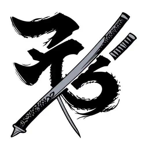 Japanese For Demon Word With 3 Katana