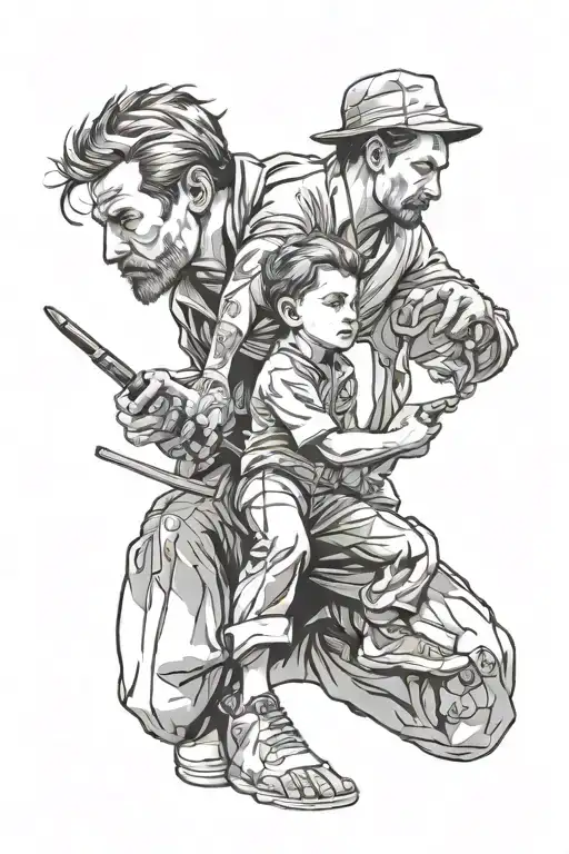 Outline Of A Man And Son Playing