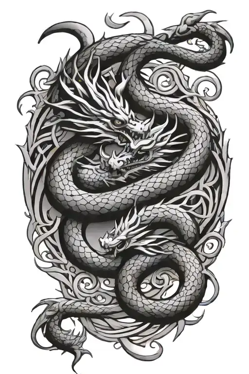 Entwined Twin Dragon Wrapped