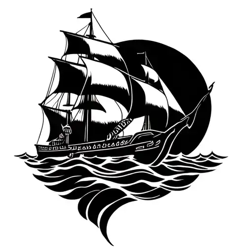 A Tatto Of Sea And Ship Safeguarding By God Durga