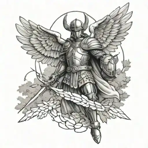 Forearm Tattoo Design Design Of Mysterious Archangel Michael Wearing Armor With A Forest Background