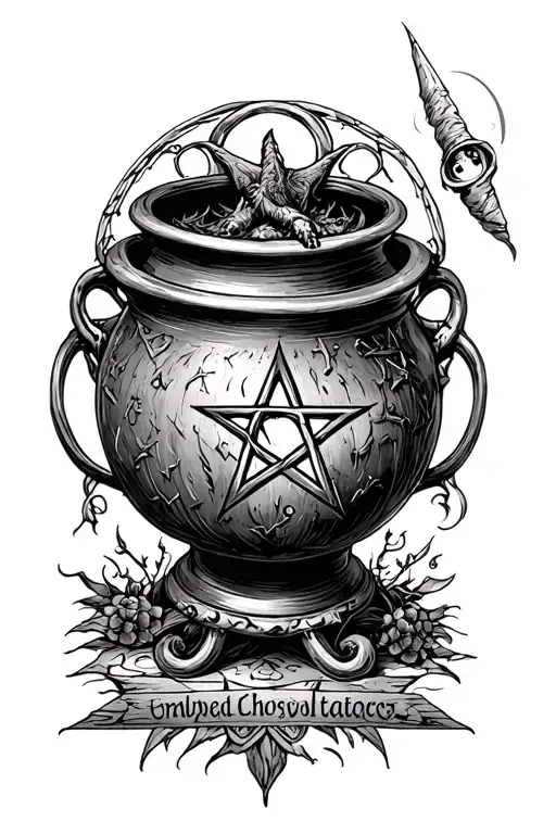 Witch Cauldron Pentagram Intertwined