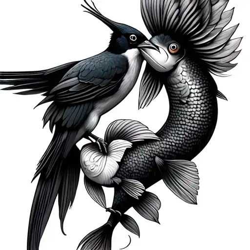 Fish And Bird Intertwined Hearts