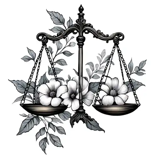 Libra Scale With October Flowers Growing