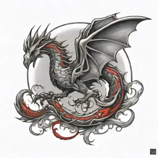 Red Water Dragoon Circular Tattoo Around The Upper Thigh