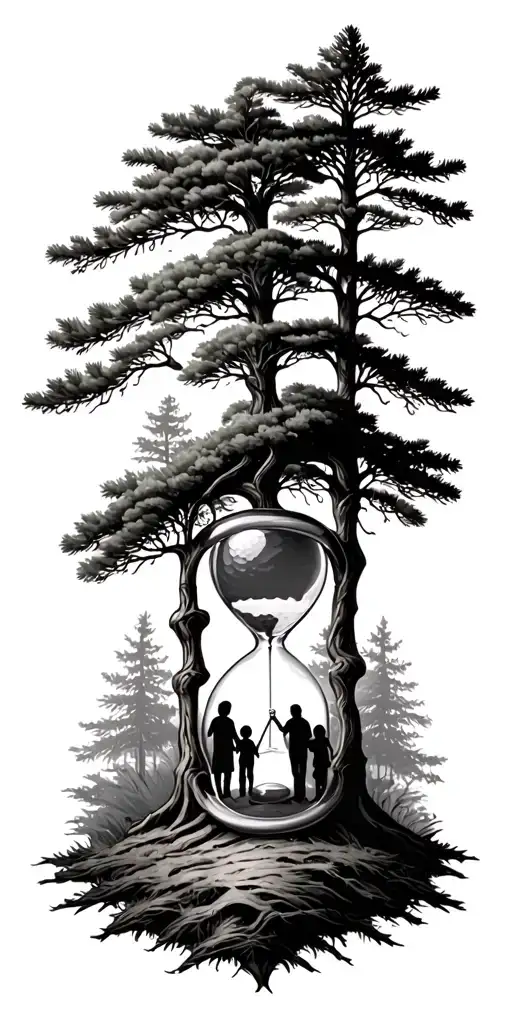 Pine Forest Wrap Around And Family Tree And Hour Glass Father With 3 Kids And Golf