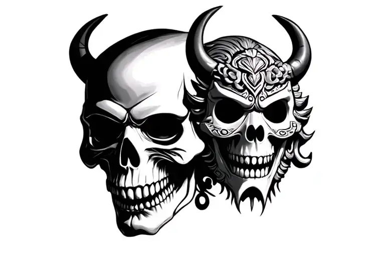 Skull Behind Oni Mask