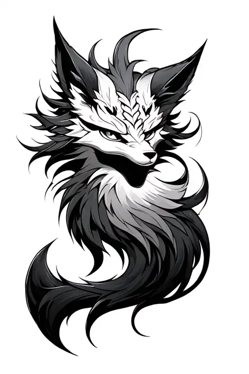 Nine Tail Fox With Tengu Mask Merged