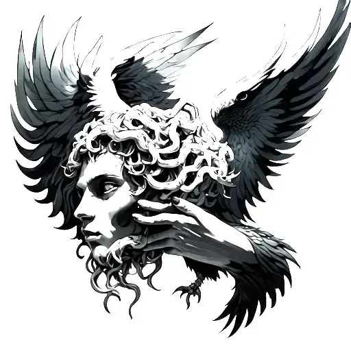 Pheonix Holding Medusa Head Tattoo Holding